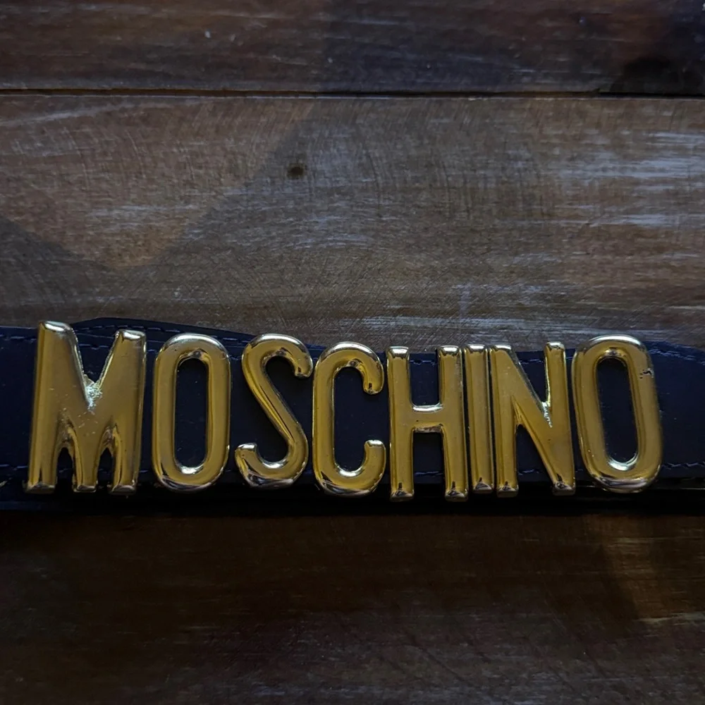 Moschino Black Leather Belt with Gold MOSCHINO Logo